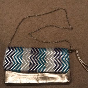 Gold Chevron Satchel/ Shoulder Bag